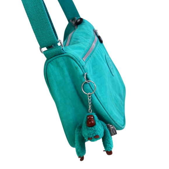 Kipling TURQUOISE NYLON CANVAS STRAP BAG CHARM SHOULDER BAG X-BODY HANDBAG PURSE - Picture 3 of 14